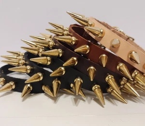 5/8" Echt Latigo Leder Halsband Halskette Messing große Stacheln Goth Fetisch - Bild 1 von 5