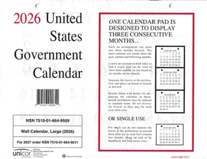 Calendario de pared Unicor 2026 Fed, cantidad = 1, individual, individual, muestra 3 meses - Imagen 1 de 3