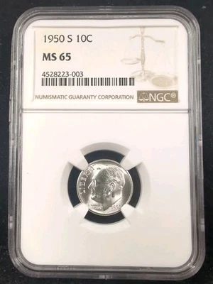 1950 S 10C Roosevelt Dime Silver NGC MS 65 #5606 - Image 1 of 2
