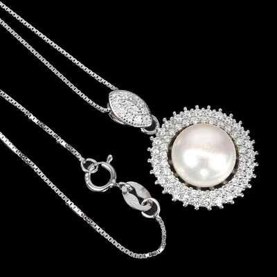 10mm Round Gemstone Pearl 925 Sterling Silver Necklace 18 Inch - image 1 of 4