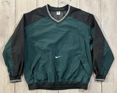 Винтажный 90-х Nike белый ярлык зеленый V шеи пуловер ветровка куртка размер XXL - Изображение 1 из 4