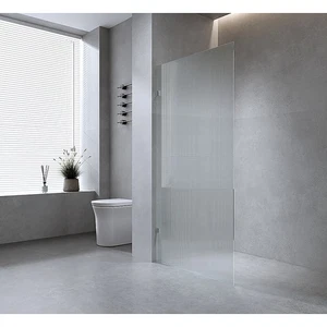 120cm Reeded Glass Shower Screen with Black Wall F-Brackets - Picture 1 of 8