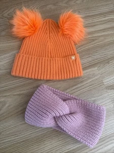 Next Girls Orange Pom Pom Beanie And Pink Headband Age 11-13yrs - Picture 1 of 3
