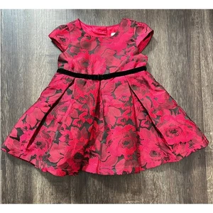 Childrens Place Girls Red/Black Floral Jacquard Pleated Dress Size 9-12 Months - Picture 1 of 6