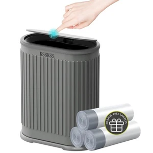 1.8 Gallons Small Stainless Steel Trash Can with Press Type Lid Slim Bathroom... - Picture 1 of 7