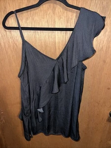 Who What Wear Blouse Top Womens Black Brown Gold Sleeveless Ruffle Large - Picture 1 of 2