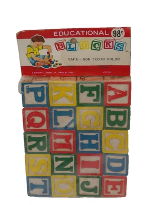 Alfabeto educativo de madera 20 bloques A-Z aula escolar años 50 nuevo en paquete Foto 1 de 4