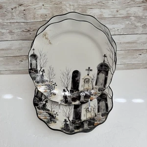 POTTERS STUDIO HALLOWEEN FRIEDHOF 3ER SET SPEISETELLER GEWELLTER RAND KERAMIK - Bild 1 von 4