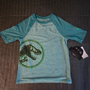 Jurassic World Dinosaur Rash Guard Swim Shirt T Shirt Boy's NWT Med (8) UV 50 - Picture 1 of 9