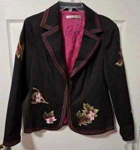 Peter Nygard Jacket Blazer 12 Embroidered Autumn Collection Black, Pink Gold NWT - Picture 1 of 6
