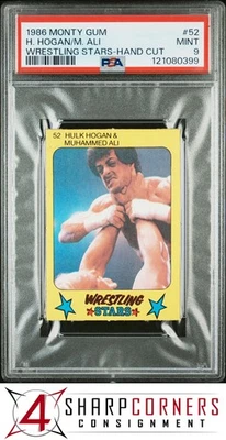 Monty Gum Wrestling Stars 1986 #52 Hulk Hogan-Sylvester Stallone-Ali error PSA 9 Foto 1 de 2
