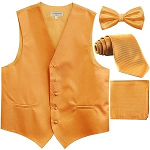 Nuevo Chaleco Hombre Chaleco + Pajarita + Corbata Cuello + Pañuelo Rayas Horizontales Dorado - Imagen 1 de 5