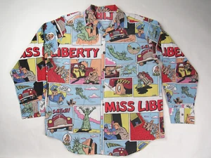 Vintage 1970er DC Miss Liberty Comic Strip Print Shirt Pop Art Sammlerstück All Over - Bild 1 von 17