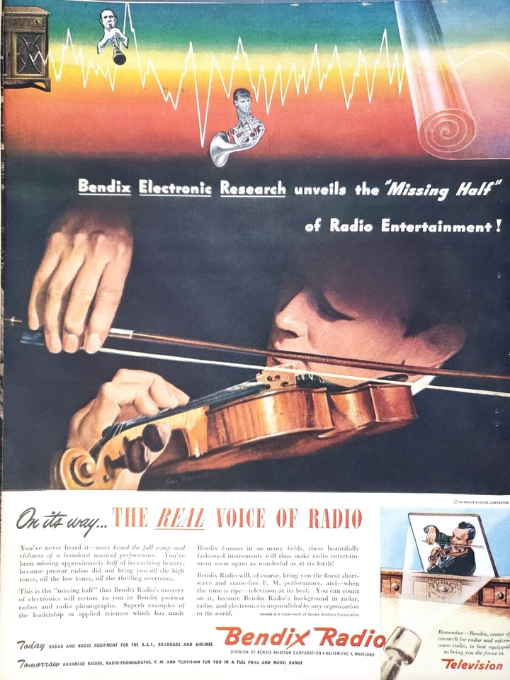 PRINT AD Bendix 1945 10.5x13 Real Voice of Radio Postwar Violinist Baltimore - Image 1 of 1