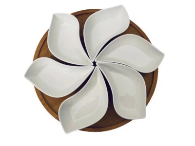 Elama Signature 7-Piece 12" Bamboo Lazy Susan 6-Tray Appetizer Condiment Server - Image 1 of 4