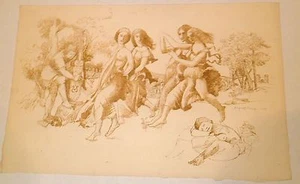 Renaissance Dance with Couples & Musician Drawing-12 x18-1965-August Mosca - Picture 1 of 7