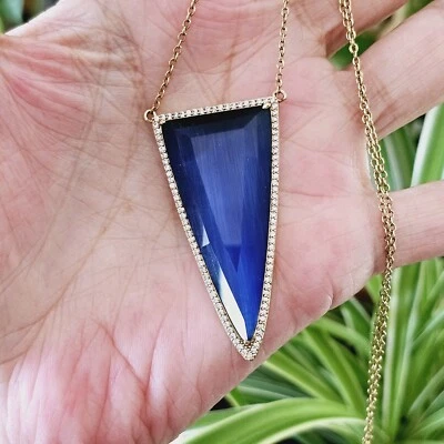 Collar Marcia Moran Cristal Azul Estrás Colgante Geométrico 23" Foto 1 de 4