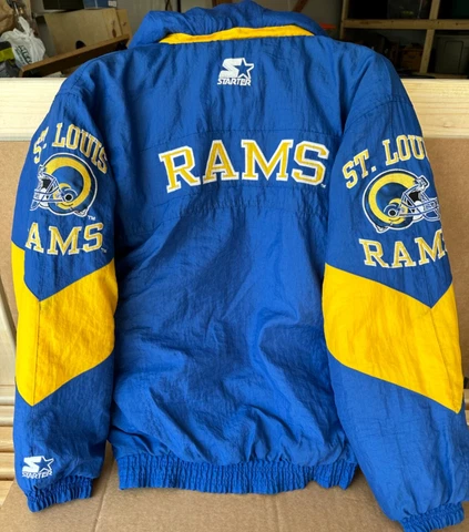 VINTAGE 1990s St. Louis LA Rams NFL Puffer STARTER PRO LINE Jacket Authentic LG Cover