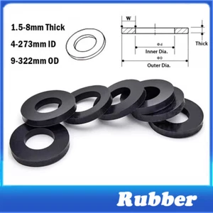 Rubber Sealing Washers Flat Gaskets 1.5-8mm Thick 4-273mm ID 9-322mm OD - Picture 1 of 8