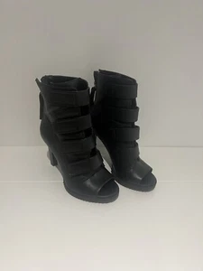 DKNY Blake Strappy Leather Peep Toe Stiletto Booties - Picture 1 of 9