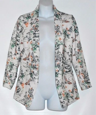 H&M Ladies Open Front Tropical Print Lined Blazer Suit Jacket Multi Two (2) NWT - Image 1 of 2