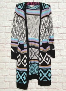 Small/Medium neu schwarz weiß türkis lila Southwest Strickjacke Pullover Staubtuch - Bild 1 von 14