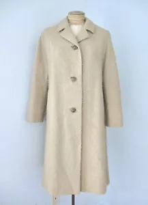 Vtg 50s 60s Beige Boucle Wool Winter A-Line Coat Rockabilly Jackie Shagmoor M - Picture 1 of 11