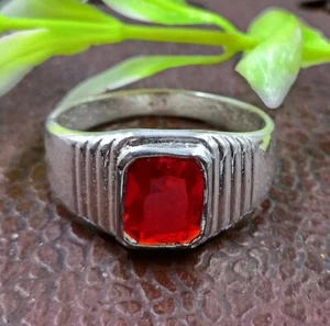 Anillo Hecho a Mano Natural Rubí Rojo Maanik Gema Corte Esmeralda Sin Calentar y Sin Tratar FNK - Imagen 1 de 13