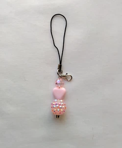 Pink Heart Phone Charm Dangle Lanyard Hanging Pendant Chain Car Decor Handmade - Zdjęcie 1 z 4