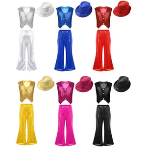 Kids Boys Girls Vest Festival Waistcoat Sequined 3Pcs/Sets Sequins Clothing Set - Picture 1 of 71