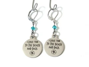 Pendientes I Love You a la Playa y Espalda, Joyería Playa Esposa Hija Cumpleaños - Imagen 1 de 3