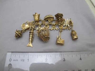 Винтажный китайский позолоченный серебряный ссылка подвеска браслет-10 филигранные подвески французский импорт - Изображение 1 из 4
