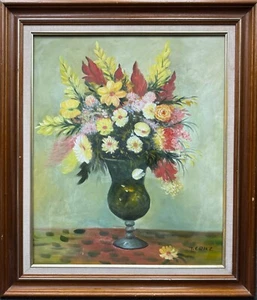 Großes Gemälde Öl auf Leinwand - T. Cruz - Bouquet Blumen- - 77 CM - Picture 1 of 5