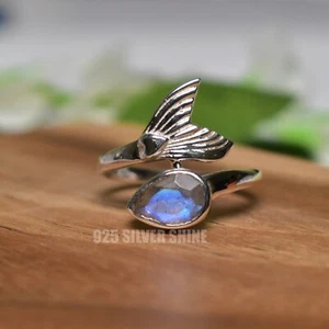 LABRADORITE NATURAL GEMSTONE 925 STERLING SILVER HANDMADE JEWELRY RING 3 TO 12 - Picture 1 of 9