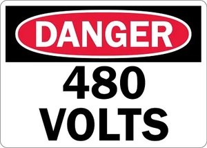 Danger 480 Volts Electrical Label 10"x14" Laminated Vinyl Black Red White - Picture 1 of 1