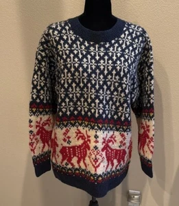 Vintage Eddie Bauer Fair Isle Reindeer 100% Wool Heavy Ski Sweater  Med ~EUC - Picture 1 of 7