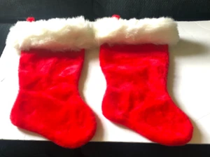 2 Large Red & White Christmas Stockings Plush w/White Faux Fur Top 18" x 10" - Picture 1 of 15