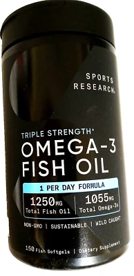 Sports Research Triple Strength Omega-3 Fish Oil 150 Softgels EXP 04/2027 - Image 1 of 3