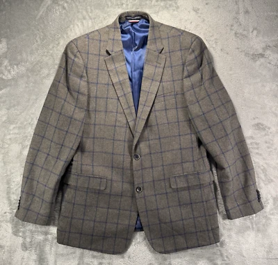 Abrigo deportivo Tommy Hilfiger Blazer Para Hombre 44L Gris/Azul Cuadros Mezcla Lana Foto 1 de 4