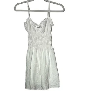 Vestido Reformation con tirantes de espagueti de lino con volantes blanco para mujer talla pequeña - Imagen 1 de 9