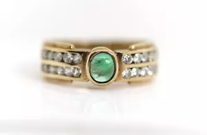 Gelbgold Damenring Smaragd Cabochon + Zirkonia 333 – 8kt, Größe: 50 - Bild 1 von 9