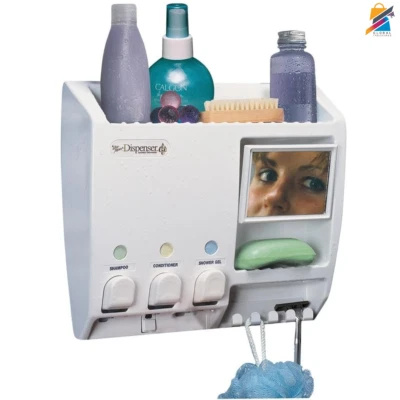 Dispensador de ducha montaje en pared 3 cámaras blanco antiniebla espejo estante ganchos instalación Foto 1 de 4