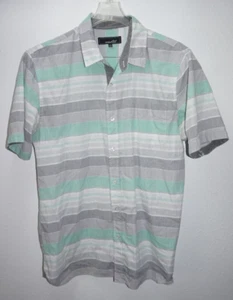 Coastal Gray Green Stripe Short Sleeve Button Down Shirt Mens Sz L Pocket - Picture 1 of 3