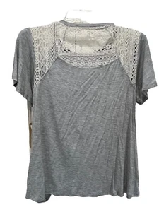 New Rewind Women’s XXL Grey Lace Short sleeve Cropped Top - Picture 1 of 5