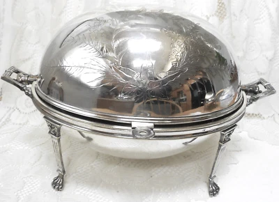 LG Atq PLATEADO ABOVEDADO ROLL TOP COMIDA GALLETA BOLLO MUFFINS CALENTADOR/SERVIDOR ~ ¡BONITO! Foto 1 de 4