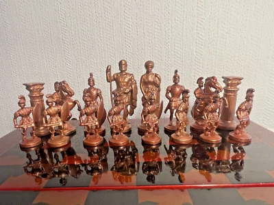 Vintage Roman chess figures Tin figures Rare Chess Set Board - Image 1 of 4