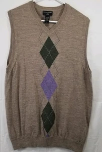Banana Republic Mens Sweater Vest Size L Merino Wool Brown Argyle Pullover VNeck - Picture 1 of 4