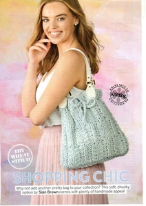 ~ Pull-Out Knitting Pattern For Lady's Wheat Stitch Drawstring Fastening Bag ~ - Picture 1 of 3