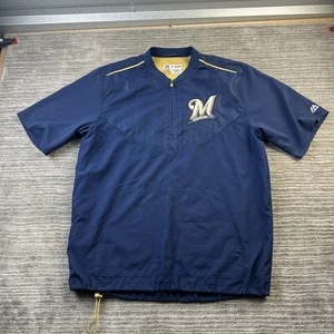Chaqueta majestuosa Milwaukee Brewers para hombre mediana azul jaula de bateo calentamiento - Imagen 1 de 9