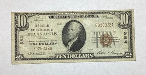 Series 1929 National Bank of Indianapolis Indiana 10 Dollar Note (See Photos) - Picture 1 of 7